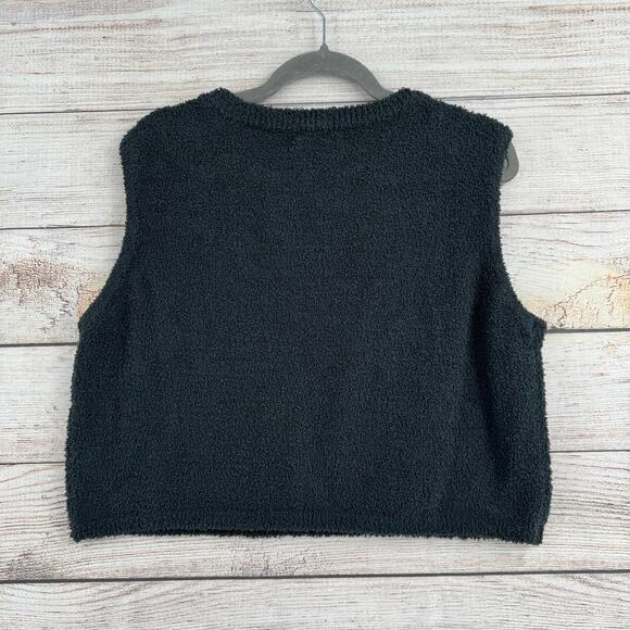Natural Life Fuzzy Fleece Cropped Tank Top Sweater Womens Medium Gray - Picture 2 of 6